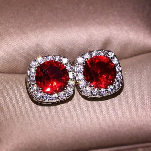 Luxury Crystal Red Blue Pink AAAA Zircon Earrings with 925 Silver Needle Silver Wedding Jewelry Exquisite Ladies Earrings