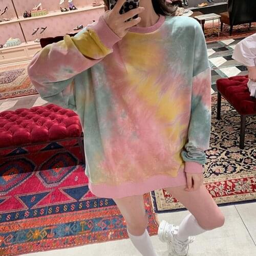 2021 Autumn Winter Fashion Vintage Tie Dye Loose Pullover Women Loose Long Sleeve Sweatshirt Women Streetwear Top Female Clothes