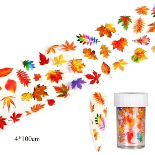 1 Box Nail Sticker Autumn Maple Leaf Foils Colorful Flowers Nail Art Transfer Stickers Butterfly Sliders Decals DIY Decorations