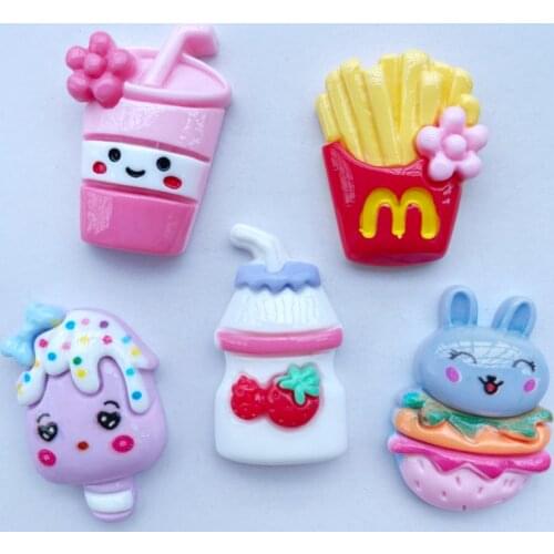 10 New Kawaii Cartoon Food, Drink Bottle Series Resin Flat DIY Crafts Scrapbook Hair Bow Center Accessories Embellishment A37