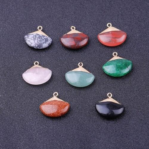 10pcs 12x22mm Gold Plated Color Turquoise Stone Fan Shape Pendant Charms for DIY Dangle Earring Necklace Bracelet Jewelry Making