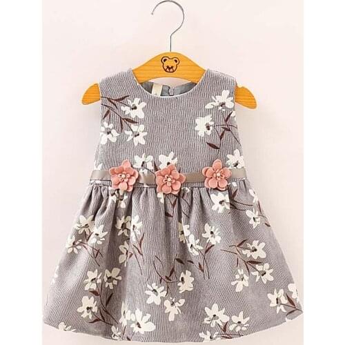 4088 Autumn Flower Prints Corduroy Toddler Kid Dresses For Baby Girls Children Clothes wholesale baby kids boutique clothing lot