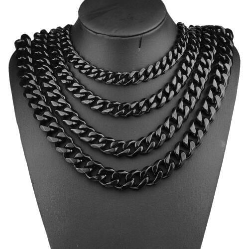 5/8/10/12/15/17/19mm Black Tone Stainless Steel Cut Cuban Curb Chain Mens Unisexs Necklace Or Bracelet Trendy Jewelry 7-40inch