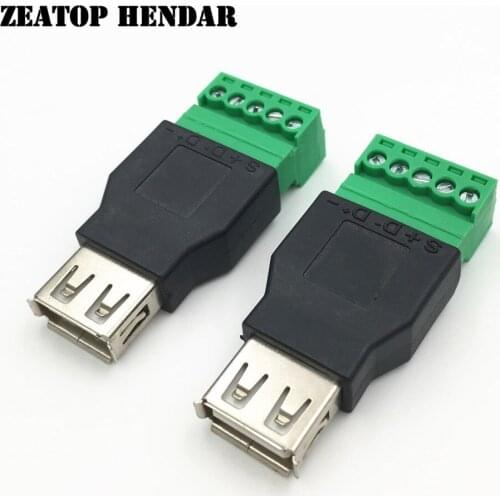 50Pcs New USB 2.0 A Female to 5 Pin Screw Connector DIY USB Jack with Shield USB2.0 Type to Screw Terminal Plug