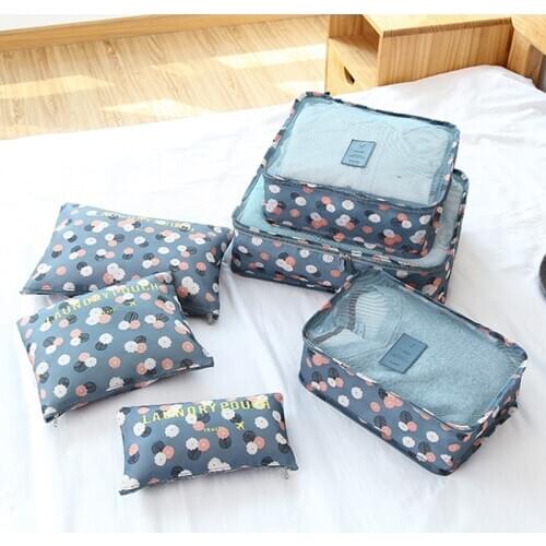 6pcs/set Fashion Double Zipper Waterproof Polyester Men And Women Luggage Travel Bags Packing Cubes