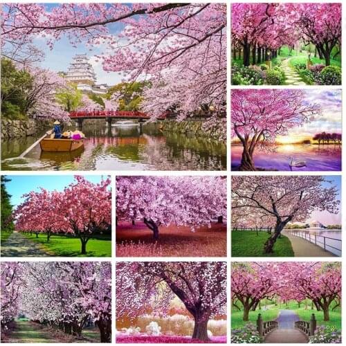 Diamond Painting Cherry Blossoms 5D DIY Diamond Embroidery Kit Cross Stitch Landscape Flower Scenery Mosaic Sale Modern Wall Art