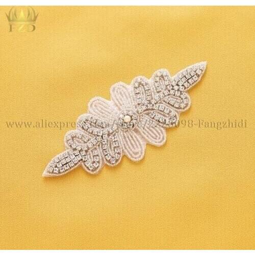 Wholesale 1PCS Hot Fix beaded bridal belt Rhinestone Applique for belts Decorative Patch