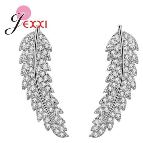 Authentic 925 Sterling Silver Stackable Leaves Pattern Stud Earrings For Women Girls Sterling Silver Jewelry Bijoux Hot Sale