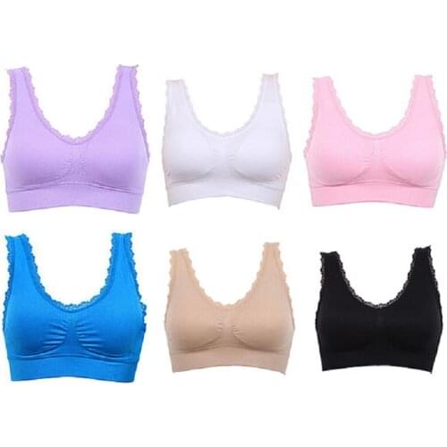 Women Sport Bras Seamless Breathable Fitness Lace Bra Female Solid Color Underwear S-3XL For Lady