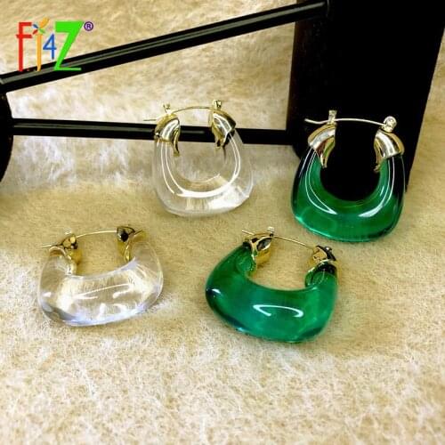 F.J4Z Brand Designer Womens Earrings Trend Clear Resin U Shape Hoop Earring Lady Cocktail Jewel серьги 2021 тренд крупные