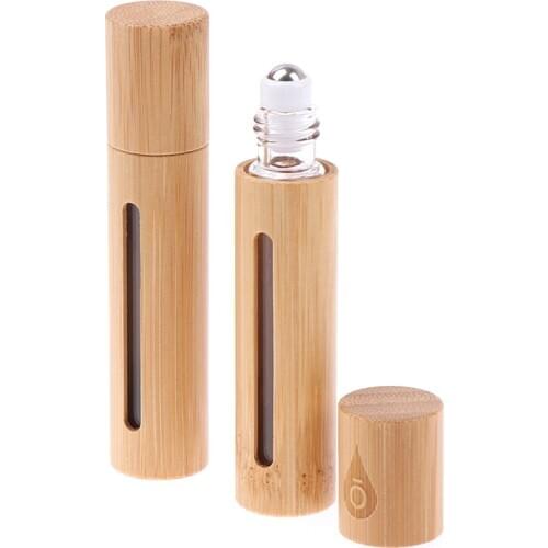 1PC 10ML Empty Oil Bottle Stainless Roll On Ball Perfume Aromatherapy Bottle Oil Roller Bottle Bamboo Wood/Glass Bottle Perfume