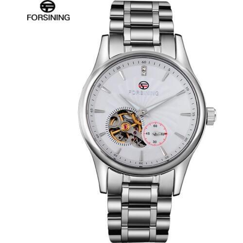 FORSINING Men Top Brand Watch Luxury Automatic Mechanical Wristwatches Skeleton Design Unique Second Hands Fine Rhinestone Clock