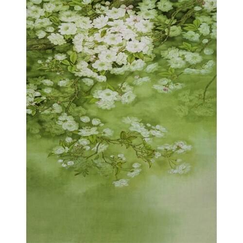 5x7ft Painting White Flowers Green Leaves Photography Backdrops Photo Props Studio Background