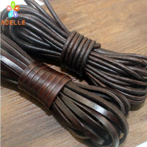 HOT Vintage Coffee 1/2/3/4/5/6/8/10mm Genuine Leather strip Painted Flat Round Hard DIY Bracelet Neceklace free shipping 10m