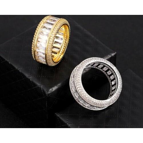 Hip Hop AAA Cubic Zirconia Paved Bling Iced Out Gold Silver Color Round Finger Rings for Men Women Rapper Jewelry Drop Shipping