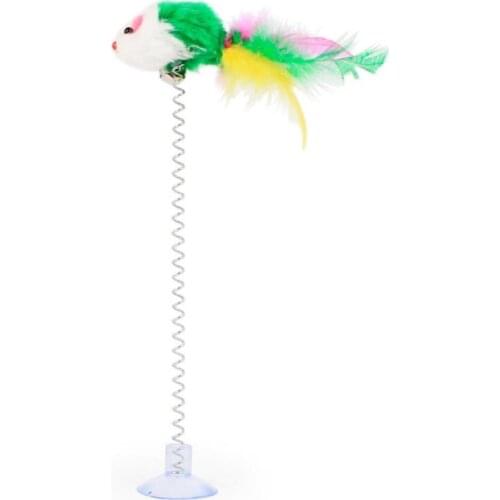Cat Toys Feather Stick Spring Suction Cup With Bell Interactive Supplies Kitten Cat Accessories