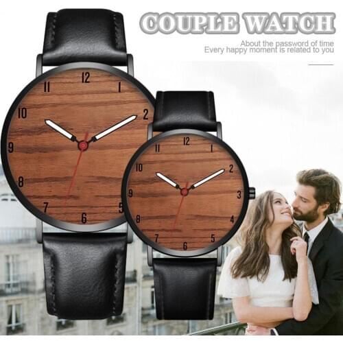Classic Couple Wristwatch Simple Faux Leather Strap Quartz Watch Valentines Day Present for Date