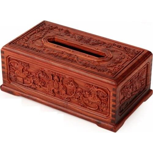 Red acid branch wood paper towel box mahogany paper box high-grade rosewood home carving handicrafts X-052