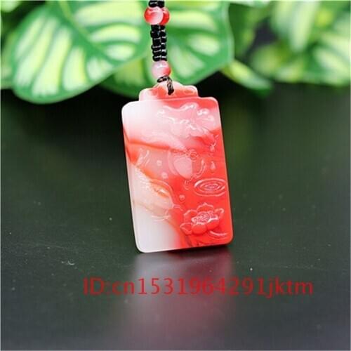 Hand Red Charm Jade Pendant Jadeite Men Natural Women Jewelry Carved Lotus Amulet Chinese Necklace Gifts for White Carp Fashion