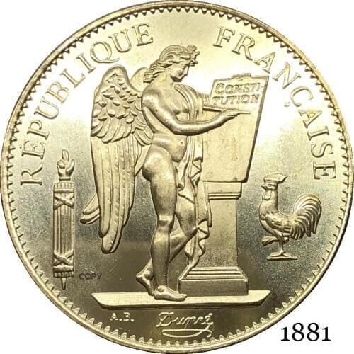 France Third Republic Francaise 1881 A 100 Francs Liberte EGALITE FRATERNITE Gold Coins Brass Metal Copy Coin
