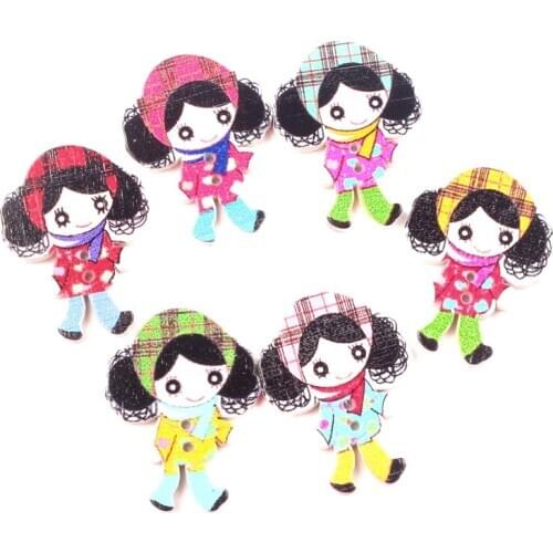 LF 50Pcs Mixed Girls Wooden Sewing Buttons For Clothes Needlework Scrapbooking Crafts Decorative Diy Accessories