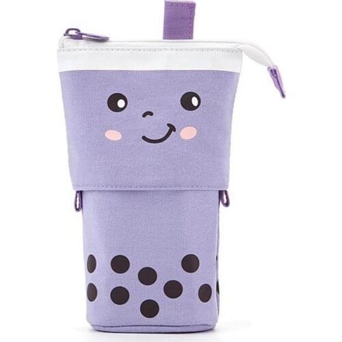 1 Set Cute Boba Milk Tea Pen Case Pencil Holder Stationery Case Stand Up Telescopic Pencil Case Pen Box Stationery Pouch Bag
