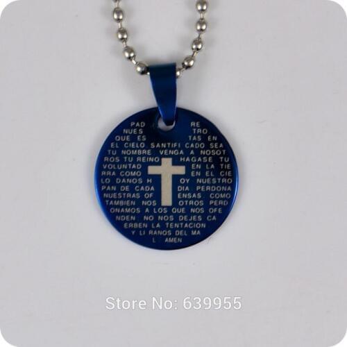Bible Lords Prayer in Spanish Cross Stainless Steel Pendant Necklace Catholic Christian Fashion Religious jewelry