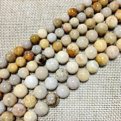 New Bead Natural Chrysanthemum Stone Coral Fossils Round Smooth Beads 15" Strand 4 6 8 10 12MM Pick Size
