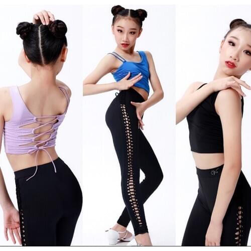 Girls Latin Dance Practice Clothes Children Latin Dance Tops Hollow Out Pants Samba Salsa Rumba Cha Cha Training Outfit DNV14115
