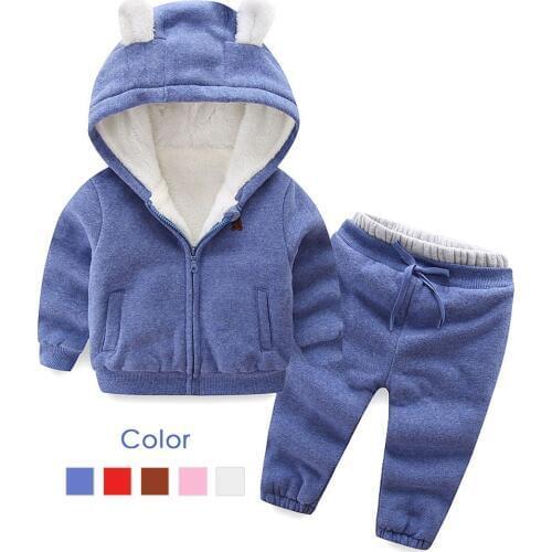 Autumn Winter Boys Girls Clothes Set Children Plus Velvet Suits Casual Warm Thicken Cartoon Bear Outfits Tracksuit Clothing 2-6T