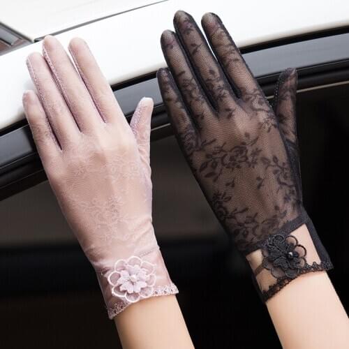 Summer Women Sunscreen Touch Screen Ice Silk Gloves Breathable Thin Jacquard Anti-UV Drive Non-slip Short Sexy Lace Gloves