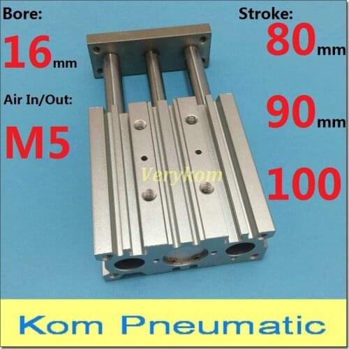 Pneumatic MGPM Bore 16MM Three Rod With Magnetic Guide Cylinder 3 Piston TCM MGPM16X80 MGPM16X90Z MGPM16-100 MGPM SMC Type M5