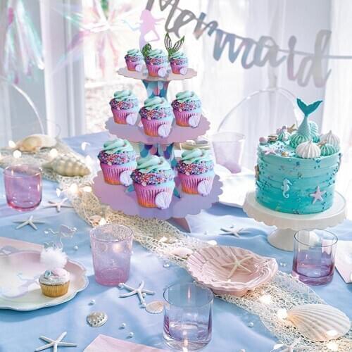 Huiran Party Cake Stand Mermaid Theme Party Supplies Little Mermaid Birthday Party Decor Favors 1st Birthday Under The Sea