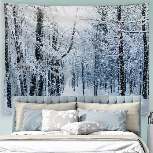 Nature Art Polyester Fabric Tapestry Winter Snow in The Forest