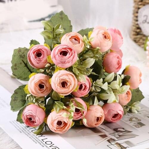 Pink Silk Peony Artificial Flowers Rose Wedding Home Garden DIY Christmas Decor Big flores Bouquet with Leaves White Fake Flower