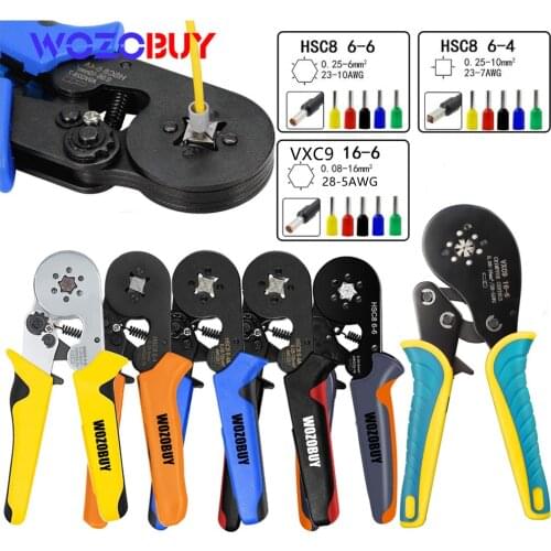 WOZOBUY Self-Adjusting Ratchet Ferrule Crimping Tool, HSC4 6-4A/HSC8 6-6/VXC9 16-6 Mini Crimping Tool Set with Ergonomic Handle