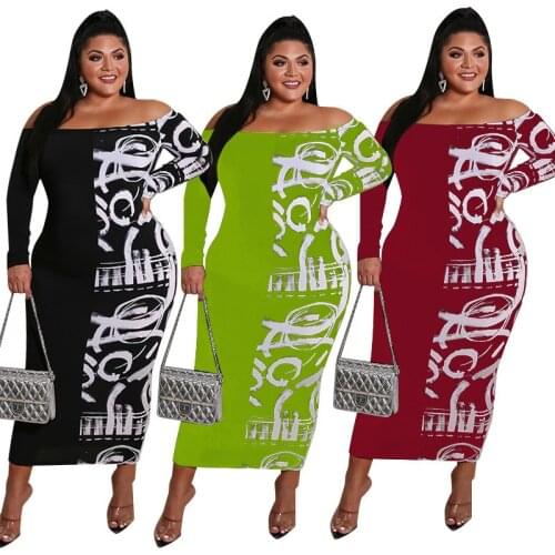 Sexy Off The Shoulder Dress Women Vintage Elegant Oversized Long Sleeve Dresses Plus Size 4XL 5XL Vestidos Elegantes Outfits