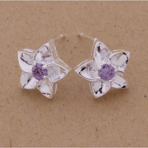 AE193 Silver color earrings fashion jewelry , five-petaled flowers inlaid stone /bygakpna aroajiva