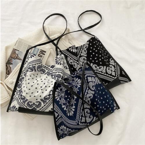 Shoulder Bag Female Tote Bag Crossbody Bag Designer Handbag Women Simple Canvas Retro Print Fashion 2021 New Trend High Capacity