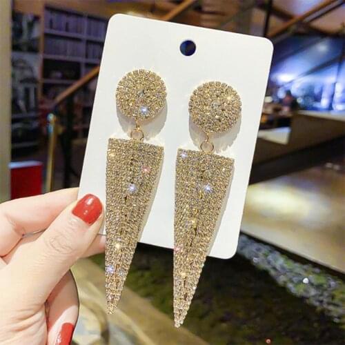 Y166 Jewelry Big Earrings For Women Geometric Triangle Metal Crystal Drop Dangle Earr