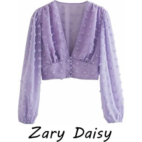 Zary Daisy Fashion Womens Temperament Europe and America 2021 New Trendy Puff Sleeve Elastic Waist Ruffle Short Shirt