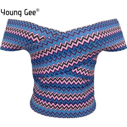 Young Gee Women Summer Basic Crop Top Blue Striped Camisole Off the Shoulder Tank Tops Streetwear Fashion Cropped Tees Camis