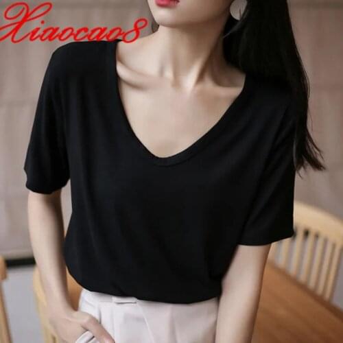 Modal t shirt Women 2021 Summer Short Sleeve Loose Tops Femmel Oversized t-shirt Fashion Korean Style Women Clothing Black Tees