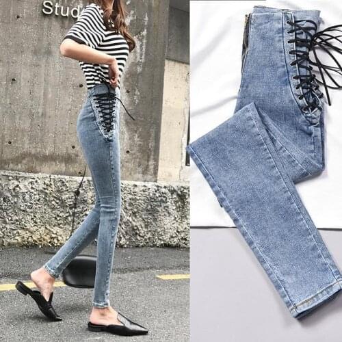 Women High Waist Jeans Woman Sexy Black Blue Elastic Skinny Pencil Pants Female Zipper Wash Denim Trousers Big Size S-5XL