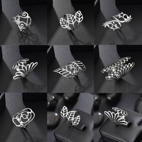 Atoztide Adjustable Hollow Open Rings Striped Flower Geometric Open Ring Women Men Punk Knuckle Rings Jewlry