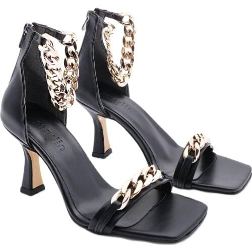 Black Gold Chain Ankle Band Ladies Wedges Shoes Pumps Platform talons hauts 8cm heels zapatos de mujer туфли на каблуке обувь