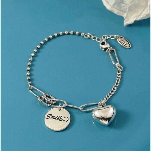 925 Sterling Silver Charm Bracelet Letter Tag LOVE Heart Shape Pendant Thai Silver Hand Jewelry for Women Party sl037