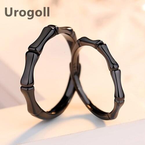 Fashion Ring Real 925 Sterling Silver Rings Plated Black Gold Sterling Silver Bamboo Ring Couple Jewelry Ring For Valentine Day