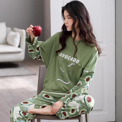 ZITY Autumn Green Pajamas Set For Women Winter Warm Silk Kawaii Sleepwear 100 %Cotton Atoff Home Satin Soft Nigh