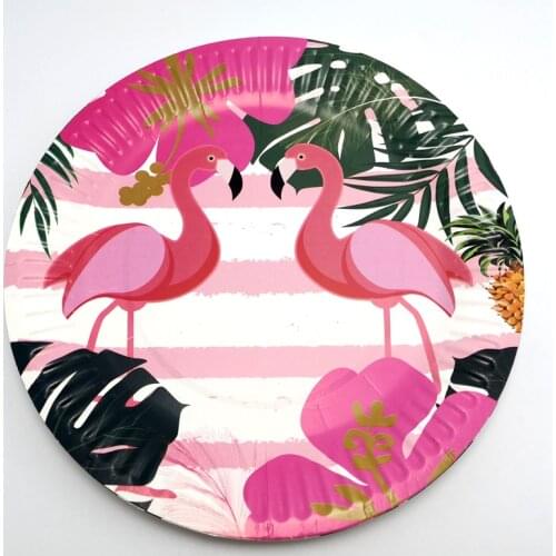 10pcs/pack Baby Shower Flamingos Design Decoration Plates Kids Favors Dishes Happy Birthday Party Tableware Events Supplies